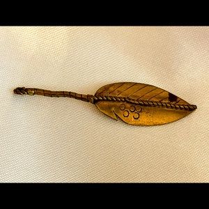 Gold leaf pattern necklace charm handmade